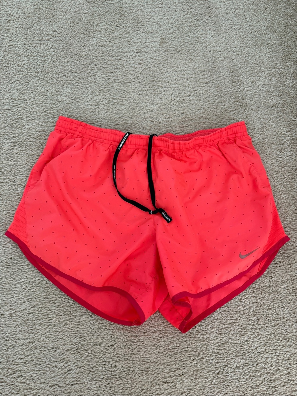 Nike Women's Bright Coral Athletic Shorts with Black Drawstring